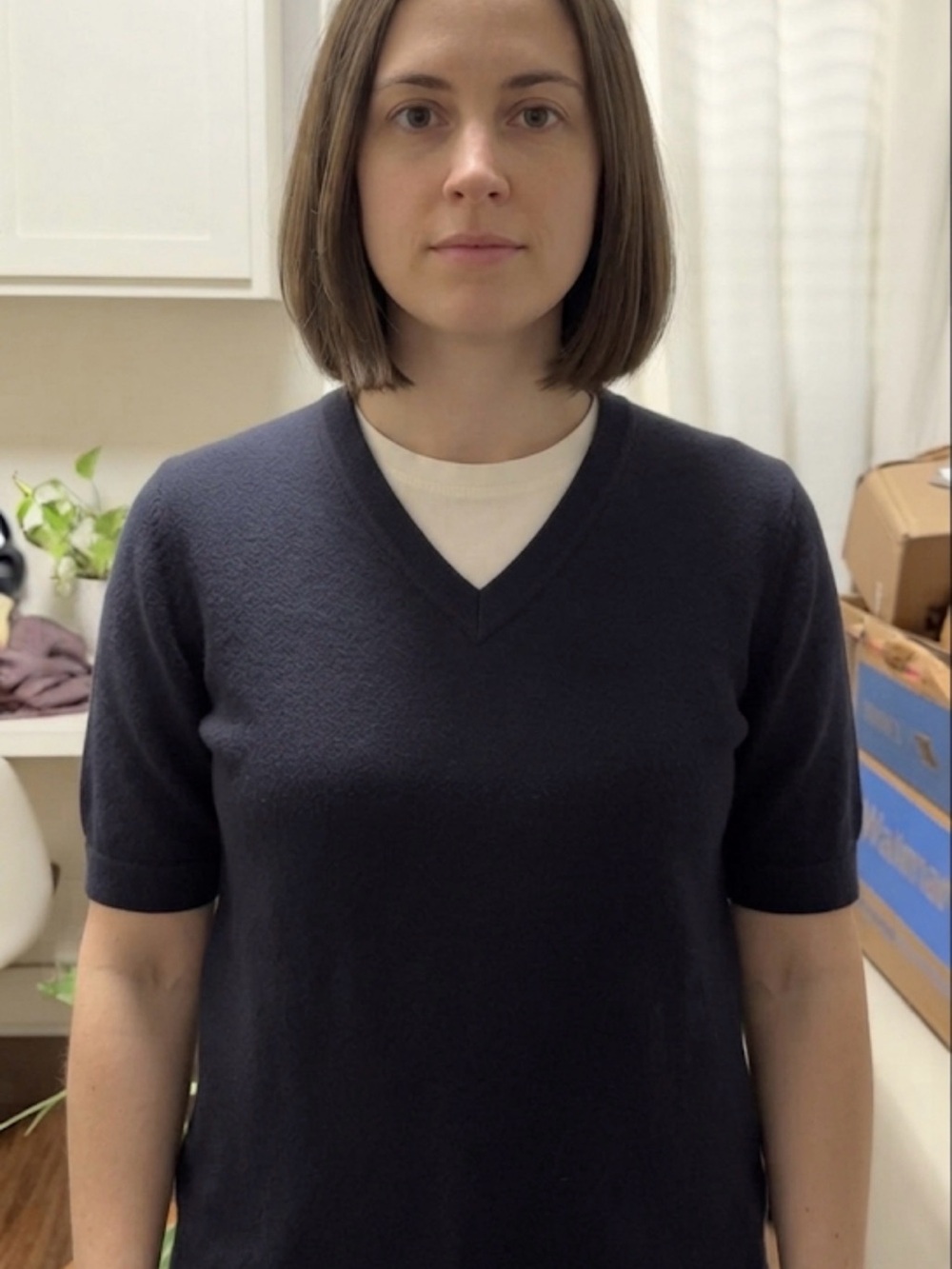 Burberry Navy V-Neck Short Sleeve Sweater unisex